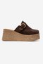 Women's Genuine Leather Wedge Heeled Slippers 6362 Brown Suede - 2