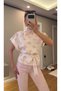 Ecru-Pink Epaulettes, Button Detail, Belted Polka Dot Vest - 504364 - 2