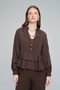 Women's Striped Judge Collar Shirt with Ruffled Hem