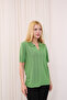 Polo V-Neck Short Sleeve Openwork Leaf Patterned Summer Fresh Airy Viscose Knitwear T-Shirt - 6