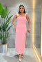 Double fabric strapless lace detailed dress - pink - 2