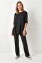 Women's Black Top and Bottom Knitted Set Tkm-19000495 - 2