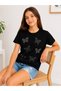 Pink 24705-26 Girl's Butterfly Printed Stone Detailed T-Shirt Cotton Casual Stylish Basic T-Shirt - 6