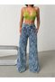 Women's Blue Wide Leg Jeans with Slit Detail Design - 7