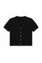 Women's Black Heart Buttoned Short Sleeve V-Neck Bohemian Pinterest Knitwear Slim Fit Cardigan Blouse - 2