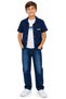 Boy's Shirt Restudio Written Pocket Snap Closure Shirt T-Shirt Palazzo Model Trousers Triple Navy Blue Stylish Set