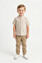 Boy's Beige Hakim Collar Short Sleeve Linen Shirt for Eid