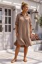 Camel Shirt Collar 3/4 Sleeve Buttoned Pocket Casual Muslin Oversize Woven Dress 97 65