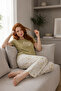 Round Neck Long Comfortable Cotton Pajama Set 41529 Green - 7
