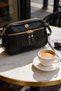 Black Women's Cross Shoulder Bag with Gold Zipper Detail, Daily Bag - 4