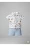 Summer Muslin Printed Shirt Collar Baby Boy Kids Double Set - 2