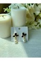 Gold Black Enamel Flower Earrings with Pearls