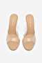 Women's Transparent Banded Thin Heeled Slippers Milaso Beige - 7