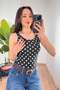 Polka Dot Crew Neck Fit Black Tank Top Blouse