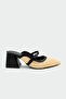 Fely Wicker Detailed Genuine Leather Thick Heeled Women's Black Slippers