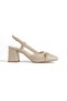 Beige Patent Leather Suede Detailed Women's Shoes with Open Back Strap, Square Toe, Thick Heeled Shoes - 2