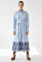 Long Sleeve Skirt with Embroidered Waist Belt Regular Midi Dress - 2