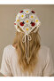 Bohemian Knitted Ladybug and Daisy Figured Cotton Bandana Scarf - 2