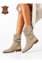 Mona Women's Western Cowboy Heeled Real Leather Suede Laser Cut Perforated Boots P322