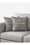 2-Piece Luxury Modern Patterned Velvet Cushion Cover - Gold Leaf and Gold Leather Stripe Cushion 45X45 - 2