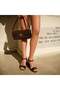 Women's Bitter Brown Suede Sandals with Gold Accessories and Thick Heels - 2