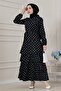 Polka Dot Skirt Dress with Fold Detail - Black - 4