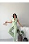 Women's Gold Buttoned Belted Vest Fabric Trousers Set - 3
