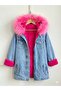 Girl's Hooded Plush Fur Denim Coat - 3