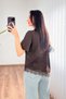 Lace Detailed Short Sleeve Coffee T-Shirt - 4