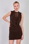 Women's Degaje Collar Lace Detailed Short Dress - Bitter Brown