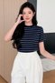 Women's Thin Striped Short Sleeve T-Shirt Soft Fabric Casual Comfortable Basic Top - 3