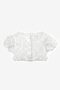 White Short Sleeve Crop Blouse for Girls with Rose Appliqué Detail - Millie - 2