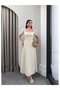 Square Neck Balloon Sleeve Embroidered Dress