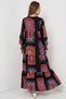 Women's Round Neck Gathered Waist Floral Patterned Viscose Red Dress - 7