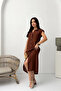 Women's Brown Side Belted Lined Sleeveless Summer Midi Dress - 4