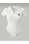 Polo Collar Ribbed Lycra Bodysuit Blouse