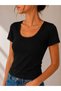 New Season 100% Cotton Women's U-Neck Lace Detailed Casual Stylish Slim Fit T-Shirt