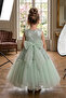 Girl's Mint Green Evening Dress with Sequins and Tulle Detail - 2