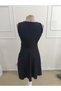 Women's Strappy Double-Breasted Collared Short Janjan Crepe Dress with Pleated Detail on the Front - 5