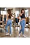 Elastic Waist High-Waisted Tube Leg Lycra Large/Small Size Pants Jeans Light Blue - 3