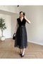 Women's Black V-Neck Sleeveless Polka Dot Print Dress - Stylish Midi Length Dress with Chiffon Skirt and Waist Belt 176 - 5