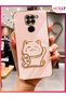 Rose Edges Gold Detailed Lucky Cat Stand Luxury Silicone Case for Redmi Note 9