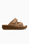 Aditi Genuine Leather Beige Double-Strapped Women's Slippers - 2