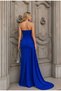 Women's Strapless Collar Navy Blue Glitter Crepe Fabric Maxi Length Slit Detail Evening Dress - 4