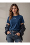 Göktürkçe Turkish Written Printed Navy Blue Unisex 100% Cotton T-Shirt - 4