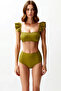 Women's Bikini Set Textured Knitted Ruffle Bralette Without Underwire High Waist Hipster Sleeveless Closed Back - 4