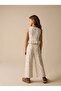 Girl's Crinkle Pants and Blouse 2-Piece Set Floral Patterned White - 2