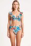 Women Bikini Set V-Neck Sleeveless Shoulder Ruffle Detail High Waist Knitted Fabric Floral Pattern Stylish - 4