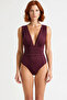 Women's Swimsuit Draped V-Neck Sleeveless Without Underwire Covered Flat Pattern Regular Cut Raschel Woven - 4