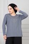 Women's Gray Lycra Long Sleeve Front Patterned Mother's Combed Cotton Blouse Mother's Day Special Day - 3